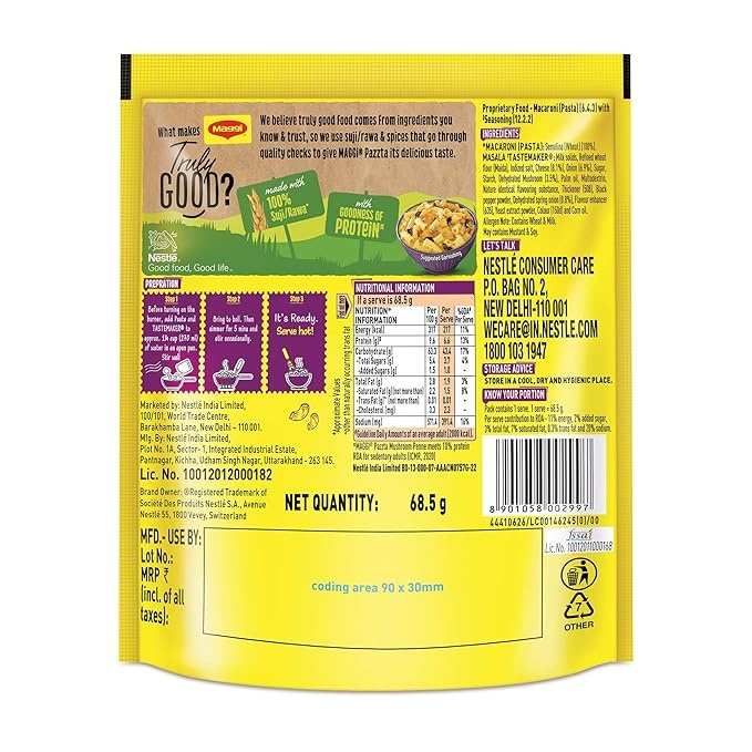 maggi pazzta mushroom 68.5 gm