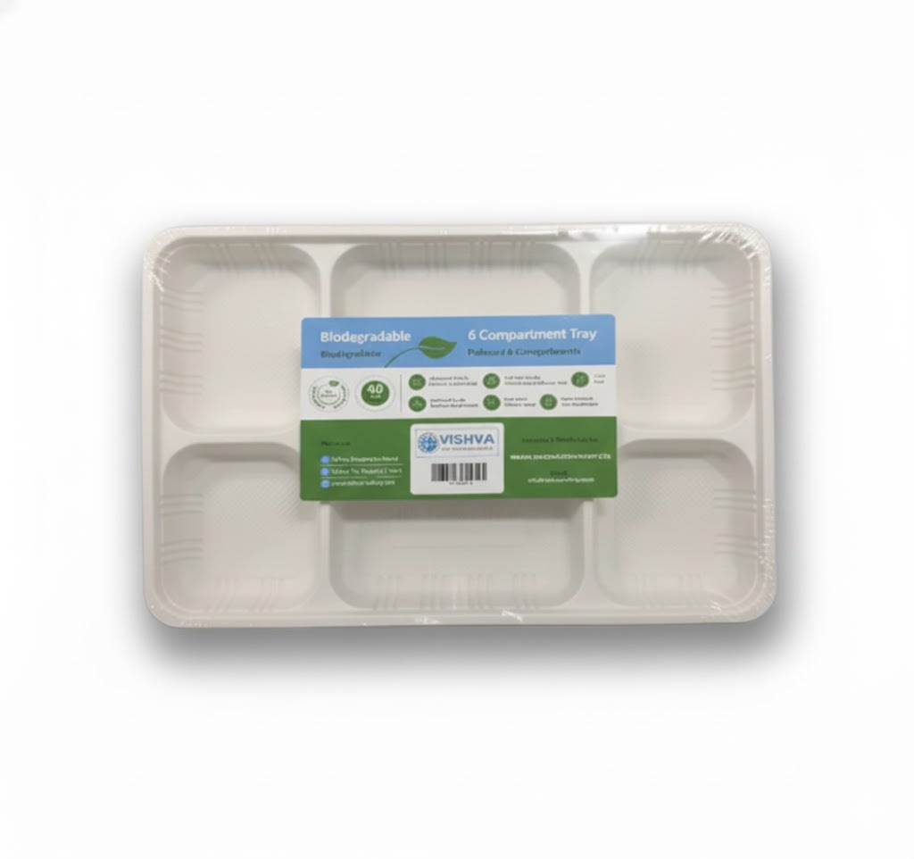 vishva biodegradable 6-compartment trays (40 pcs)